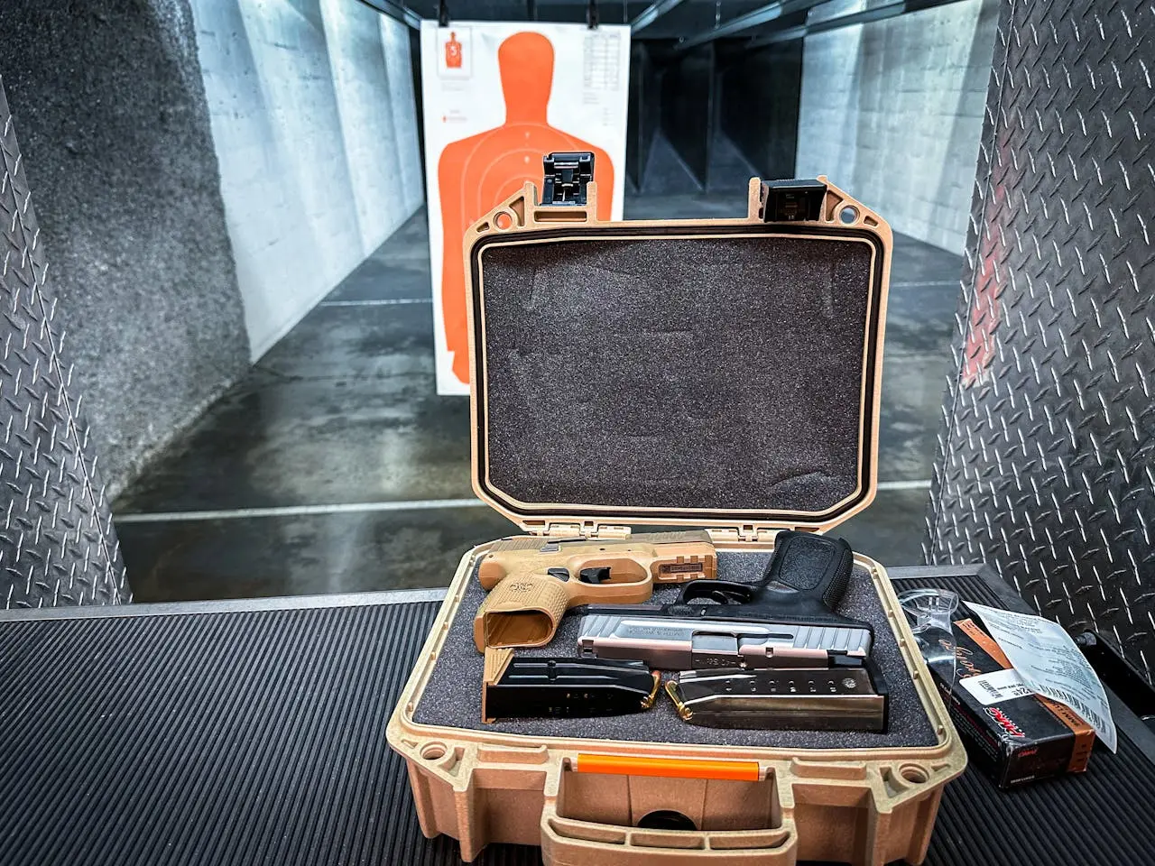 Firearms and equipment secured in a protective case