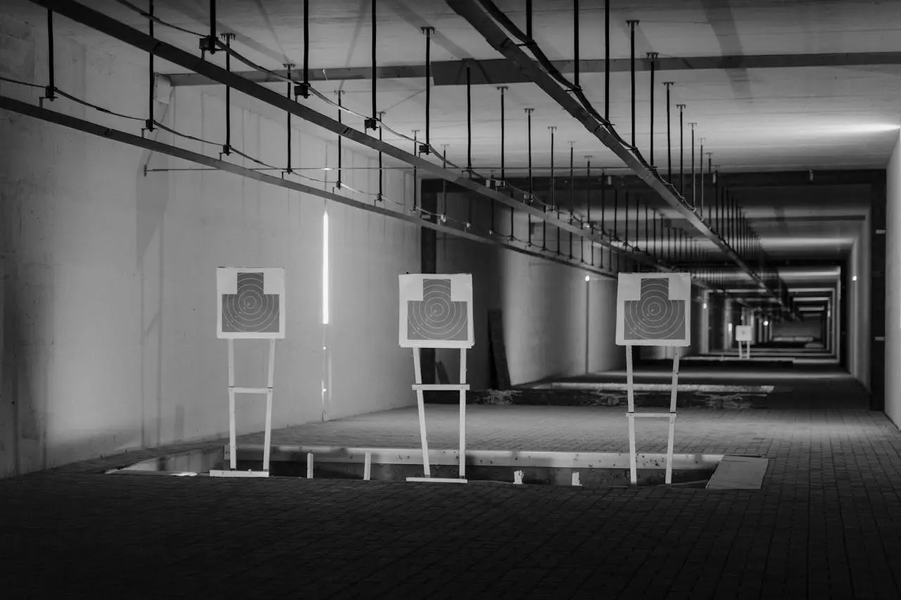 An empty indoor range prepared for structured practice